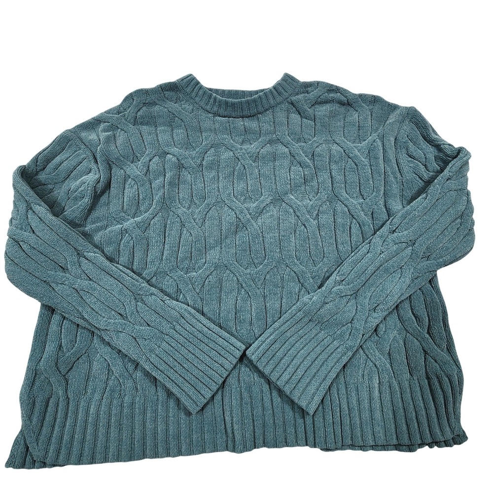 Lululemon Cable Knit Sweater Women XS Teal Chenille Crewneck Pullover Casual